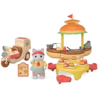 Jeu de Restauration - SYLVANIAN FAMILIES - Stand de Hamburgers - Papa Chat Latté et Scooter(m-2)