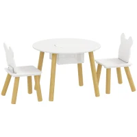 AIYAPLAY Set 1 masă rotundă, 2 scaune pentru copii, 3 piese, spătar în formă de urs, activități, activități creative, mese, 3-6 ani(m-1)