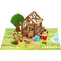 La Serre du Jardinier 40 Pieces - JEUJURA - Jeu de Construction en Bois Naturel, Tapis et Accessoires Inclus, 22x18,5x8,5 cm(m-1)
