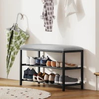 HOMCOM Bancă pentru pantofi cu șezut, bancă cu spațiu de depozitare, raft pentru pantofi cu 2 compartimente deschise, bancă 81 x 31 x 50 cm Negru(m-4)