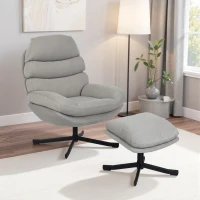 HOMCOM Fotel wypoczynkowy z podnóżkiem, fotel lounge z tkaniny chenille, nowoczesny fotel do oglądania TV, 78 x 93 x 100 cm, jasnoszary(m-9)