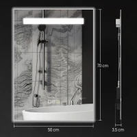 HOMCOM Oglindă de baie cu lumină LED 70x50 cm cu 3 culori de lumină, funcție anti-aburire, funcție memorie, IP44(m-3)