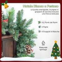 HOMCOM Ghirlanda Natalizia 180 cm con Rami Innevati e 30 Luci Bianche, Pigne e Bacche per Interni(m-6)