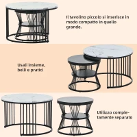 Set 2 Tavolini da Salotto Moderni a Incastro, Design Marmo Lucido, Nero(m-5)