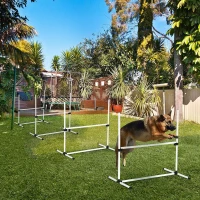PawHut Agility pour chiens, kit agility chien parcours, set de 4 obstacles professionnels hauteur réglable, système de maintien au sol sac transport parfait pour jeux intéressants, entraînement, blanc(m-10)