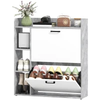 HOMCOM Scarpiera Slim con 2 Cassetti Ribaltabili e 3 Vani Aperti, Capacità 15 Scarpe, 83x24x90.5 cm, Grigio(m-10)