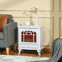 HOMCOM Șemineu Electric Portabil 1000/2000W cu Flacără LED Intensitate Reglabilă Termostat Reglabil și Protecție la Supraîncălzire pentru Săli de 25 m² 51x28x60 cm Blanco(m-2)