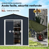 Outsunny Abri de jardin 5,4 m² 2,77 x 1,95 x 1,92 m kit de fondation incluse porte coulissante ventilations tôle acier gris foncé(m-6)