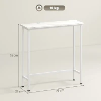 HOMCOM Masă consolă de hol cu piciorușe reglabile, protecție la răsturnare 75 x 24 x 76 cm pentru spații mici Alb(m-3)