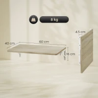 HOMCOM masă pliantă de perete 60x40 cm, birou flotant economisitor de spațiu cu colțuri rotunjite, pentru birou de acasă, living, dormitor, bucătărie, stejar(m-3)