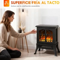 HOMCOM Șemineu Electric de Podea  900/1800W Efect Flăcări 3D Termostat Reglabil Ferestre Vizibile pentru 15-30 ㎡ Negru(m-4)