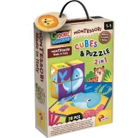 Jeu créatif 2-en-1 - LISCIANI - Montessori Baby Bois - Cubes et puzzle - Observation et dextérité - Bois et carton(m-1)