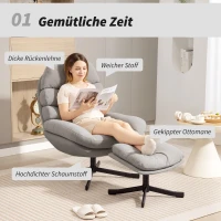 HOMCOM Fotel wypoczynkowy z podnóżkiem, fotel lounge z tkaniny chenille, nowoczesny fotel do oglądania TV, 78 x 93 x 100 cm, jasnoszary(m-4)