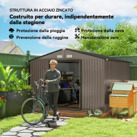 Outsunny Casetta da Giardino con 2 Porte Scorrevoli e 4 Prese d'Aria in Acciaio, 322x277x192 cm, Marrone(m-4)