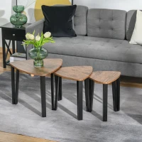 Homcom Set di 3 Tavolini da Caffè Stile Scandinavo con Gambe in Acciaio e Finitura Noce(m-6)