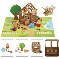 La Serre du Jardinier 40 Pieces - JEUJURA - Jeu de Construction en Bois Naturel, Tapis et Accessoires Inclus, 22x18,5x8,5 cm(m-3)
