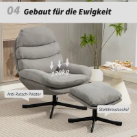 HOMCOM Fotel wypoczynkowy z podnóżkiem, fotel lounge z tkaniny chenille, nowoczesny fotel do oglądania TV, 78 x 93 x 100 cm, jasnoszary(m-7)