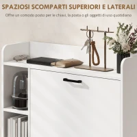 HOMCOM Scarpiera Slim con 2 Cassetti Ribaltabili e 3 Vani Aperti, Capacità 15 Scarpe, 83x24x90.5 cm, Bianco(m-6)