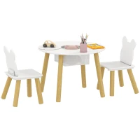 AIYAPLAY Set 1 masă rotundă, 2 scaune pentru copii, 3 piese, spătar în formă de urs, activități, activități creative, mese, 3-6 ani(m-12)
