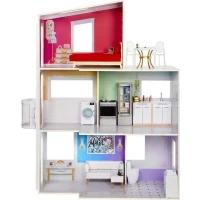 Rainbow High Townhouse - Maison en bois 3 étages et 6 pieces - Ascenseur fontionnel et meubles mobiles(m-1)