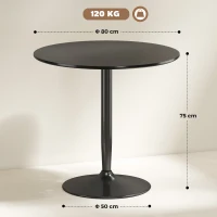 HOMCOM Masă pentru 2 persoane, blat rotund Ø80 cm, MDF și oțel, antiderapant, Negru, 75H cm(m-3)