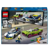 LEGO 60415 City La Course-Poursuite entre la Voiture de Police et la Super Voiture, Jouet avec Minifigurines, Cadeau Enfants(m-6)
