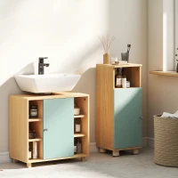 HOMCOM Corp sub lavoar, mobilier de baie cu 6 rafturi deschise și ușă cu închidere amortizată 60 x 33 x 57 cm, verde(m-4)