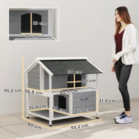 PawHut Outdoor-Katzenhaus, Katzenzuflucht für den Außenbereich, wasserfest, aufklappbares Dach, Fichtenholz, 80 x 93 x 95, Grau(m-3)