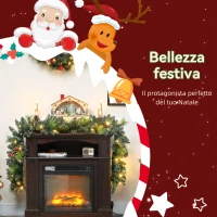 HOMCOM Ghirlanda Natalizia 180 cm con Rami Innevati e 30 Luci Bianche, Pigne e Bacche per Interni(m-4)