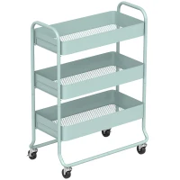 HOMCOM 3-Tier Storage Trolley on Wheels, Rolling Utility Cart with Mesh Backets for Kitchen, Bathroom, Bedroom, Light Green(m-1)
