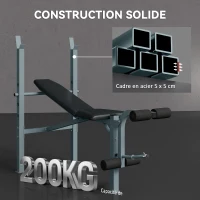 HOMCOM Banc de musculation Fitness banc d'haltérophilie entrainement complet dossier réglable curler(m-6)
