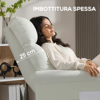 HOMCOM Poltrona Reclinabile 135° max in Tessuto Effetto Lino, Schiuma, Acciaio e Legno, 73x86x100 cm, Bianco Crema(m-6)