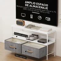 HOMCOM Mueble de TV con Estante y 2 Cajones de Tela Plegables para Televisores hasta 47 Pulgadas Largo de 98 cm Blanco y Gris(m-5)