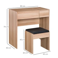 HOMCOM Masă de machiaj cu taburet Masă de machiaj cu oglindă capac rabatabil și compartimente 80x40x79 cm și 40x30x40 cm(m-3)