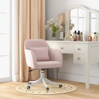 Vinsetto Velvet Office Chair, Desk Chair, Makeup Vanity Chair with Massage Lumbar Pillow and Rolling Wheels for Bedroom and Home, Pink(m-12)