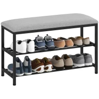 HOMCOM Bancă pentru pantofi cu șezut, bancă cu spațiu de depozitare, raft pentru pantofi cu 2 compartimente deschise, bancă 81 x 31 x 50 cm Negru(m-7)
