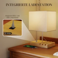 HOMCOM Nachtlamp, USB-aansluitingen, hout, stof, tuimelschakelaar, opbergbakken, wit(m-4)