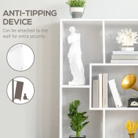 HOMCOM 8-Tier Freestanding Bookcase w/ Melamine Surface Anti-Tipping Foot Pads Home Display Storage Grid Stand Bedroom Living Room Furniture Modern Style - White(m-6)