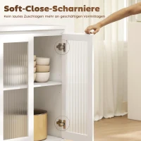 HOMCOM Buffetkast, sideboard met 4 lades, 2 glazen deuren, modern design, MDF, Wit(m-7)