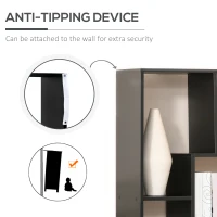 HOMCOM 8-Tier Freestanding Bookcase w/ Melamine Surface Anti-Tipping Foot Pads Home Display Storage Grid Stand Bedroom Living Room Furniture Modern Style - Black(m-6)