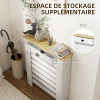 HOMCOM Couvercle de radiateur cache radiateur grille à lattes horizontales avec 2 tiroirs en bois 78l x 19P x 95,5H cm blanc(m-6)