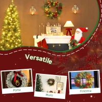 HOMCOM Ghirlanda Natalizia da 60 cm con Luci LED Bianche, Timer, Pigne, Bacche e Agrifoglio, Verde(m-7)