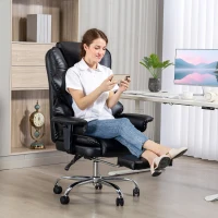 HOMCOM Sedia da Ufficio con Poggiapiedi e Poggiatesta, in Pelle PU, Schiuma e Metallo, 76x73x117-125 cm, Nero(m-9)