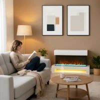 HOMCOM Șemineu electric cu 11 culori ale flăcării, 10 culori ale patului de cristale, 1000W/2000W, telecomandă, versatil, Alb(m-5)