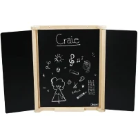 Tableau Triptyque Mural en Bois Naturel - JEUJURA - Ardoise Centrale et Volets Craie/Feutre, Accessoires Inclus, 82x56 cm(m-4)