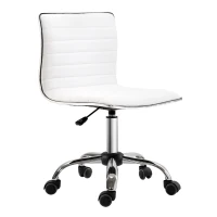 HOMCOM Mid-Back Swivel Office Chair, Adjustable Armless Desk Chair in PU Leather and Chrome Base, White(m-1)