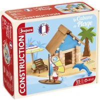 La Cabane de Plage 55 Pieces - JEUJURA - Jeu de Construction en Bois Naturel, Tapis et Accessoires Inclus, 22x18,5x8,5 cm(m-1)