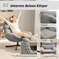 HOMCOM Fotel wypoczynkowy z podnóżkiem, fotel lounge z tkaniny chenille, nowoczesny fotel do oglądania TV, 78 x 93 x 100 cm, jasnoszary(m-5)