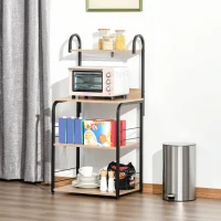 HOMCOM Étagère de cuisine - étagère micro-onde - meuble micro-onde - 3 étagères, plateau, crochets - aspect effet bois naturel châssis acier noir(m-9)