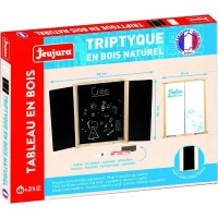Tableau Triptyque Mural en Bois Naturel - JEUJURA - Ardoise Centrale et Volets Craie/Feutre, Accessoires Inclus, 82x56 cm(m-1)